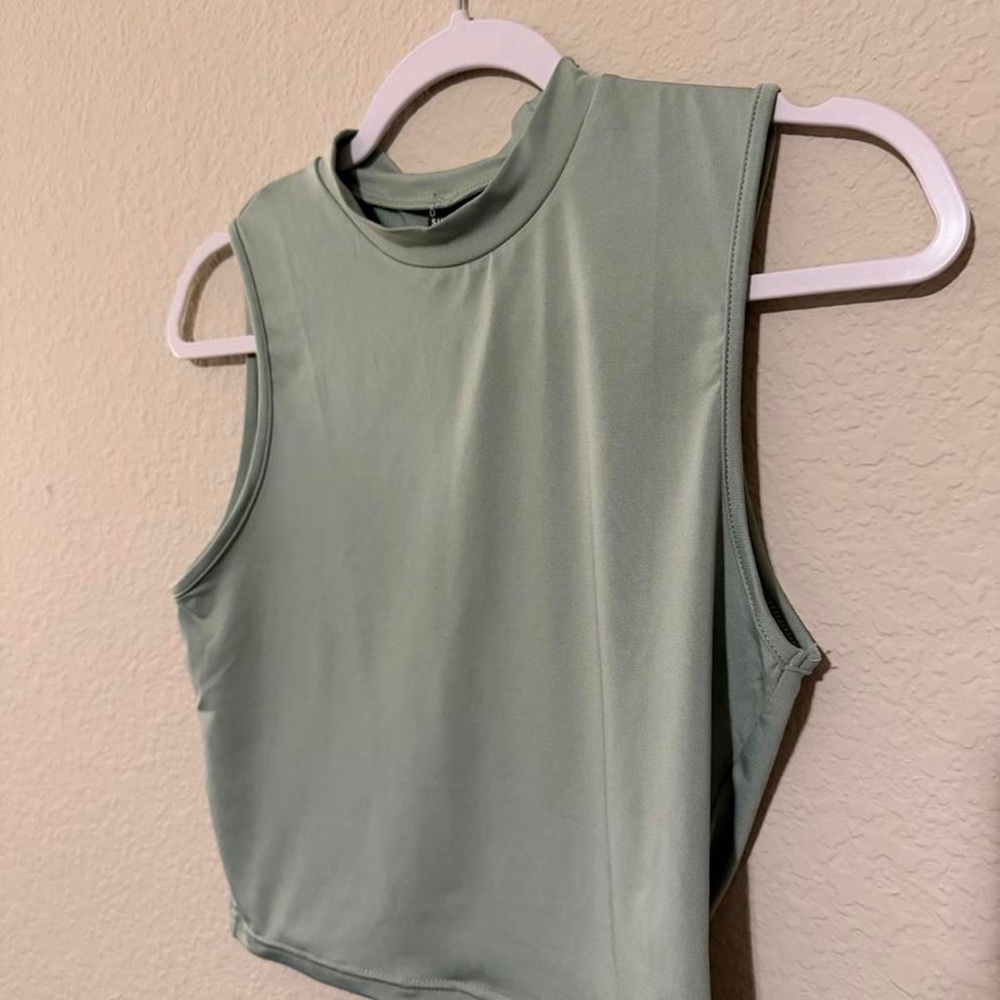 SHEIN Sage Green Mock Neck Sleeveless Tank